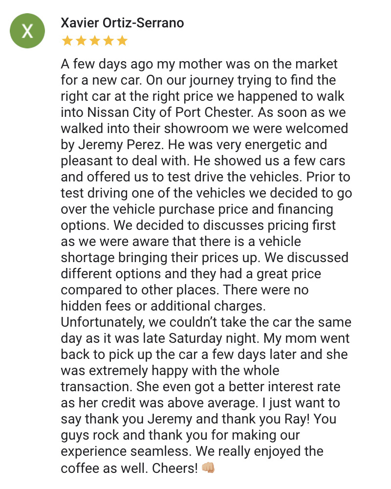 Google Reviews for Nissan City of Port Chester